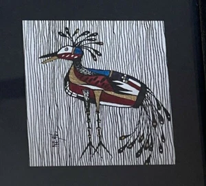 SIGNED BEAUTIFUL  BIRD Painting  1996 FRAMED 6.5" X 4.5" - Picture 1 of 3