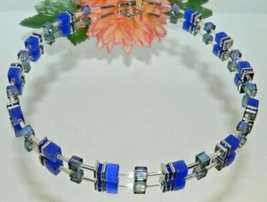 Kette Halskette Würfelkette Cat Eye royalblau Kristall Glas blau Strass 507a - Bild 1 von 8