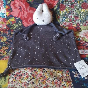 GEORGE BNWT DARK GREY BUNNY COMFORTER BABY SOFT TOY STAR BLANKIE ASDA BLANKET