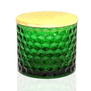 Food Storage Jar Solid Color Green Glass Tea Coffee Container Seal Wood Lid. - Picture 1 of 5