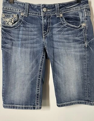 Pantalones Cortos Bermudas Miss Me Jeans Denim Algodón Encaje Bolsillos con Solapa Para Mujer 28 JP6158M Foto 1 de 4