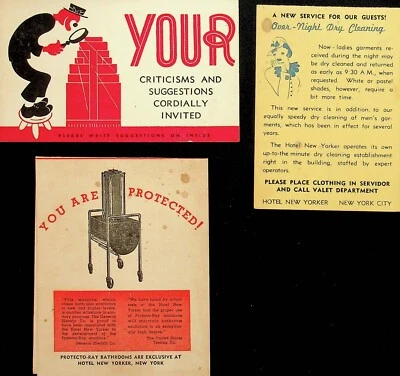ТРИ ВИНТАЖНЫХ РЕКЛАМНЫХ ТОВАРА ОТЕЛЯ NEW YORKER NEW YORK CITY - HH-99 - Изображение 1 из 4