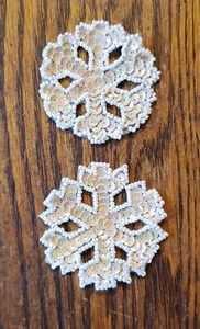 2 Ivory Pearl Beaded & Sequin Snowflake Appliqués CHRISTMAS - Picture 1 of 4