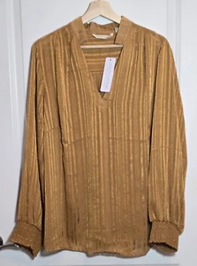 Women Soft Surroundings Jocelyn Top Golden Sands V-Neck Pinstripe Long Sleeve 1X - Picture 1 of 6