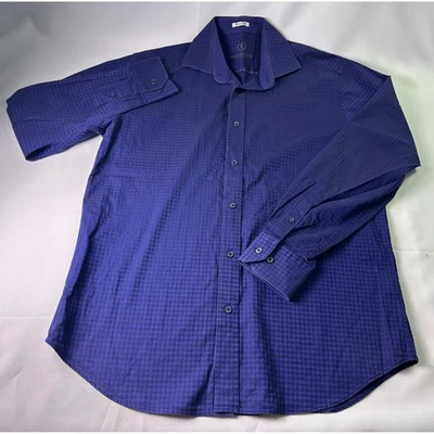 Camisa de vestir BUGATCHI UOMO para hombre en forma de L ajuste azul/púrpura textura a cuadros manga larga Foto 1 de 4