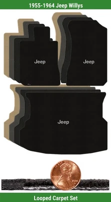 Заказной классический петля коврик комплект для ' 55-64 Jeep Willys с логотипом (3 штуки) #TJ7 - Изображение 1 из 4