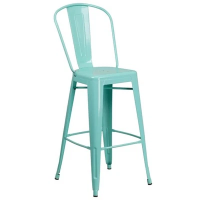 Flash Furniture 30" Metal Curved Slat Back Bar Stool in Mint Green - Image 1 of 4