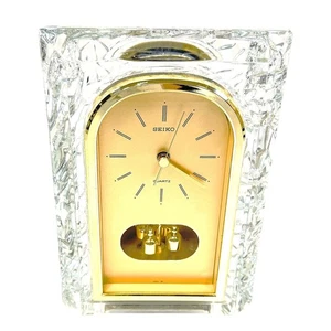 Seiko Crystal Mantel Clock – Quartz Gold Accent Japan 10x7 Elegant Battery Timep - Picture 1 of 5