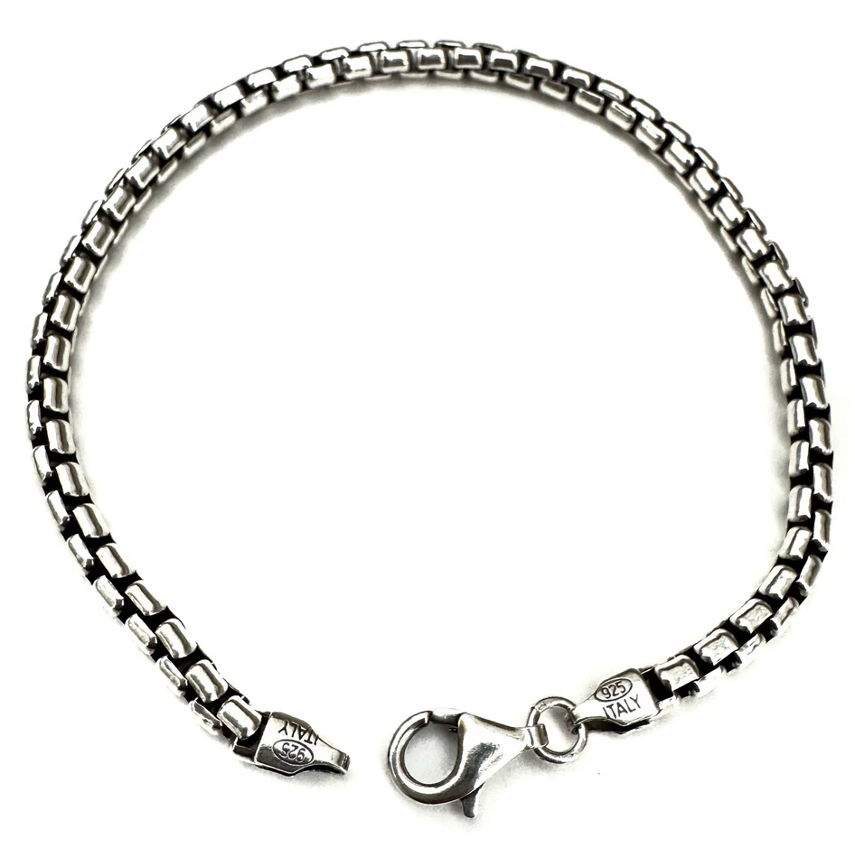 Pulsera de cadena de caja Italia de plata de ley 925 3,5 mm 7" 7,5” 8" oxidada pulida Foto 1 de 4