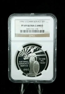 1996 S $1 COMM SERVICE COMMEMORATIVE DOLLAR NGC PF 69 ULTRA CAMEO  5827 - Picture 1 of 2