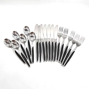 MCM Atomic Starburst Ebony Flatware Set 18 pc Black 3 Stars Japan - Picture 1 of 9