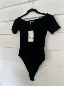 New ZARA Woman Black Off Shoulder bodysuit M MEDIUM CAPSULE WORDROBE Y582C - Picture 1 of 9