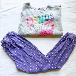 Carters Girls 2-Piece Pajama Set Dino Print Top & Purple Polka Dot Pants size 6 - Picture 1 of 10