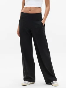 Athleta Women M Venice Wide Leg Pant Black Pull On Stretch High Rise Athleisure - Picture 1 of 13