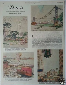 "Detroit" Sketches by Charles W. Simpson R.C.A.--Page from 1929 Magazine... - Picture 1 of 5