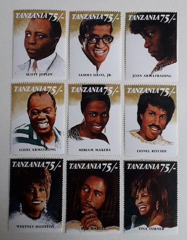TANZANIA 1990s World Famous Singers set 75/- x 9 MNH Cover
