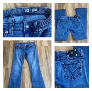 Miss Me Boot Jeans JW5199B5 Ladies Sz 28 Distressed Thick Stitch Rhinestone - Picture 1 of 6