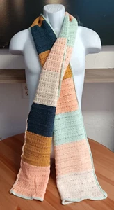 Handmade Knitted Scarf Unisex Striped Edged Neckwarmer 74x12 in Winter - Picture 1 of 4