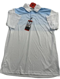 Pebble Beach Mens White w/ Blue Stripes Performance Polo NEW (lipstick on collar - Picture 1 of 13