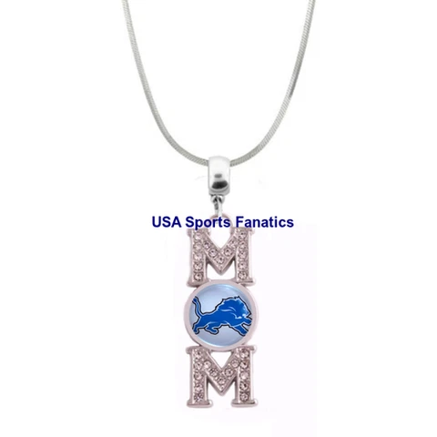 Detroit Lions MOM Necklace With Rhinestones On A 925 SS Snake Chain 5 Sizes Cover