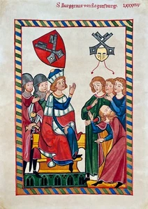 Hand-painted old look miniature illuminated manuscript Codex Manesse leaf - Picture 1 of 4