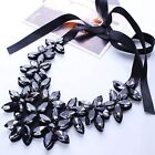 Crystal Flower Halskette Ribbon Chain Necklace Bib Statement Chunky Jewelry