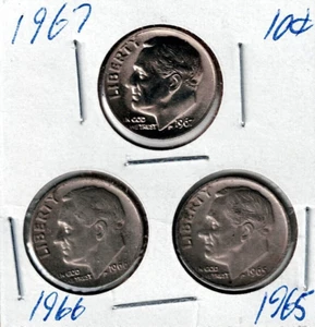 1965+1966+1967 Philadelphia Circulated Roosevelt Dimes! - Picture 1 of 2