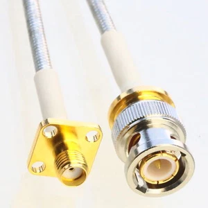 BNC plug gold to SMA male 4-Flange RG402 .141" Semi-Flexible Tinned Jumper 4~40" - Picture 1 of 4