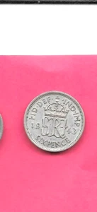 GREAT BRITAIN GB UK 6 PENCE KM852 1943  SILVER  WWII UNCIRCULATED OLD COIN - Picture 1 of 1
