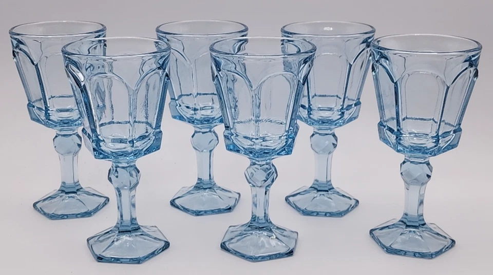 Набор из 6 светло-голубых винных бокалов Fostoria Virginia высотой 6 дюймов - Изображение 1 из 4