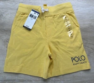 NWT Polo Ralph Lauren Boys Shorts Yellow 5 Polo Script Logo Print Drawstring - Picture 1 of 6