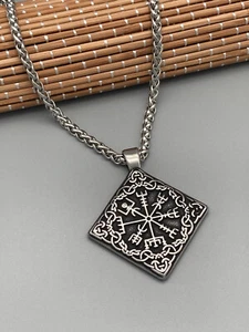 Edelstahl Zopfkette 60cm mit Anhänger Vegvisir Amulett Kompass Viking Wiking Set - Bild 1 von 9