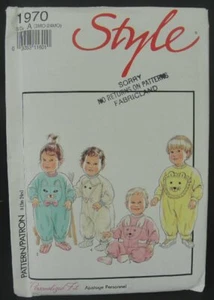Style Sewing Pattern 1991 Babies Playsuits Animal Face 1970 Size 3MO-24MO Uncut - Picture 1 of 5