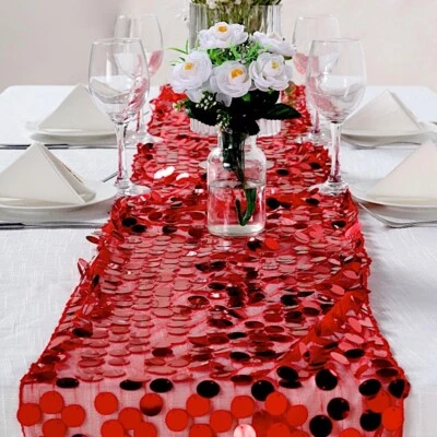 Red Large PAYETTE SEQUIN 13x108" TABLE RUNNER Wedding Catering Decorations SALE - Image 1 of 4