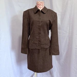 Vintage Y2K Georgiou Studio Skirt Suit Brown Windowpane Blazer Office Size 10,14 - Picture 1 of 14
