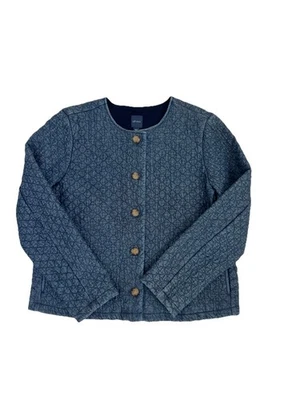 Jaqueta acolchoada jeans feminina J.Jill azul média forrada de algodão botão frontal - Imagem 1 de 4