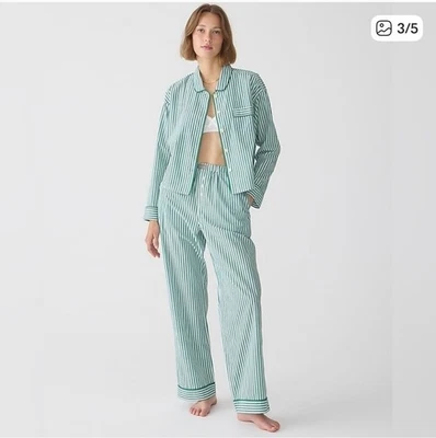 J. Juego de pijama Crew XXL BU654 verde blanco algodón manga larga 100 % algodón rayas Foto 1 de 4