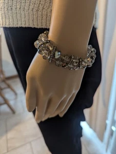 Vintage rauchgrau Stretch Armband Strass Zwischenstege - Bild 1 von 3