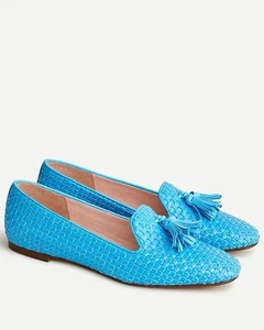 J. Crew Woven Smoking Hausschuhe Ballerinas Quaste in blau Kunstleder Gr. 9 - Bild 1 von 6