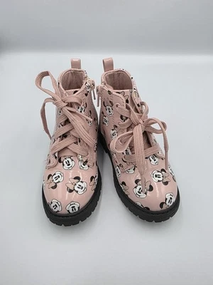 Disney Junior Minnie Mouse Combate Tobillo Cremallera Cordones Botas Niñas Rosa Negro Talla 6 Foto 1 de 4