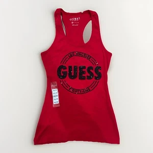 Camiseta sin mangas Y2K Vintage GUESS negra con logotipo bordado de lentejuelas talla XS - Imagen 1 de 6