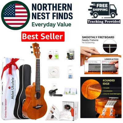 Концертная укулеле - 23-дюймовый комплект из цельного красного дерева с онлайн-уроками и аксессуарами - Изображение 1 из 4