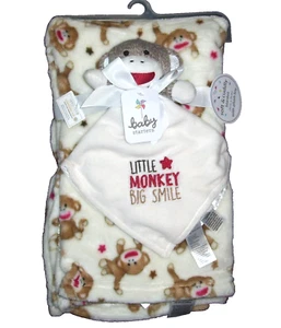 Baby Starters Sock Little Monkey Big Smiles Blanket Full Body Red Stars 2 Piece - Picture 1 of 1