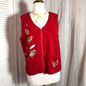 Capacity | Women’s | Vests | Petite L | Vintage Autumn Red Abstract Decorated Zi - Picture 1 of 6