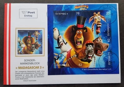 [SJ] Austria Cartoon Animation Madagascar 2012 FDC *puzzle stamp *odd shape - Image 1 of 4