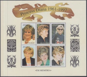 ANGOLA Sc# 1008 CPL MNH S/S de 6 DIFF PRINCESA DIANA - Imagen 1 de 1