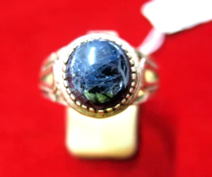 Anillo solitario de zafiro azul natural crudo para hombre | Plata de ley 925 | Talla 12 - Imagen 1 de 8
