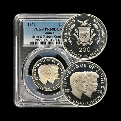 GUINEA. 1969, 200 Francs, Silver - PCGS PR68 - Kennedy Brothers, RFK JFK RARE - Image 1 of 4