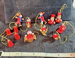 Vtg Lot 13 Mini Wooden Christmas Ornaments Wood Miniature Red Painted as is - Picture 1 of 11