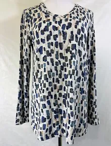 NWT Nic & Zoe Blue Geo Print V-Neck T Shirt S - Picture 1 of 8
